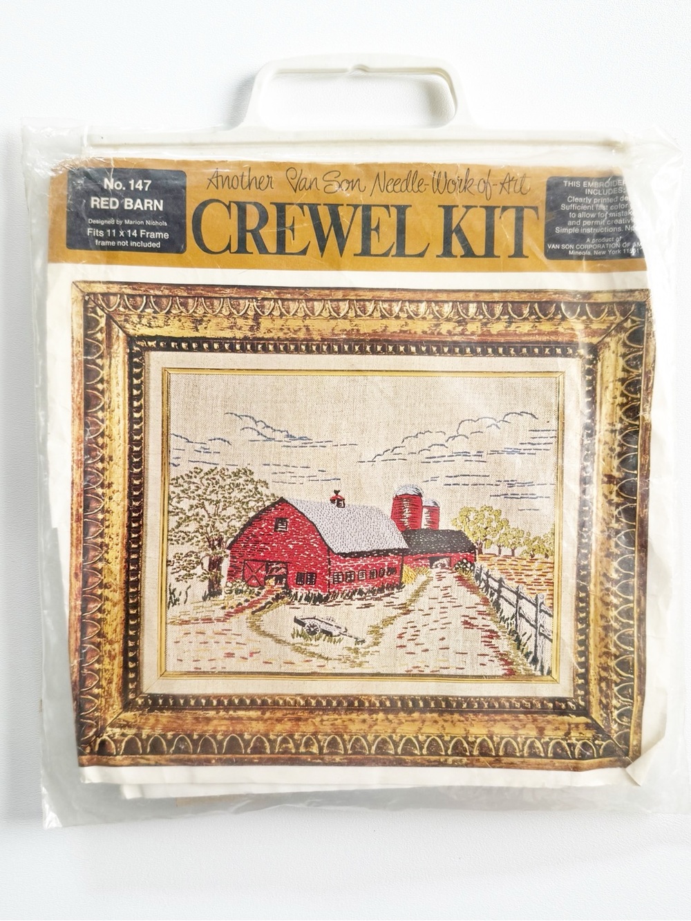 Vintage Vanson Crewel Kit "Red Barn" (No. 147) by Marion Nichols
